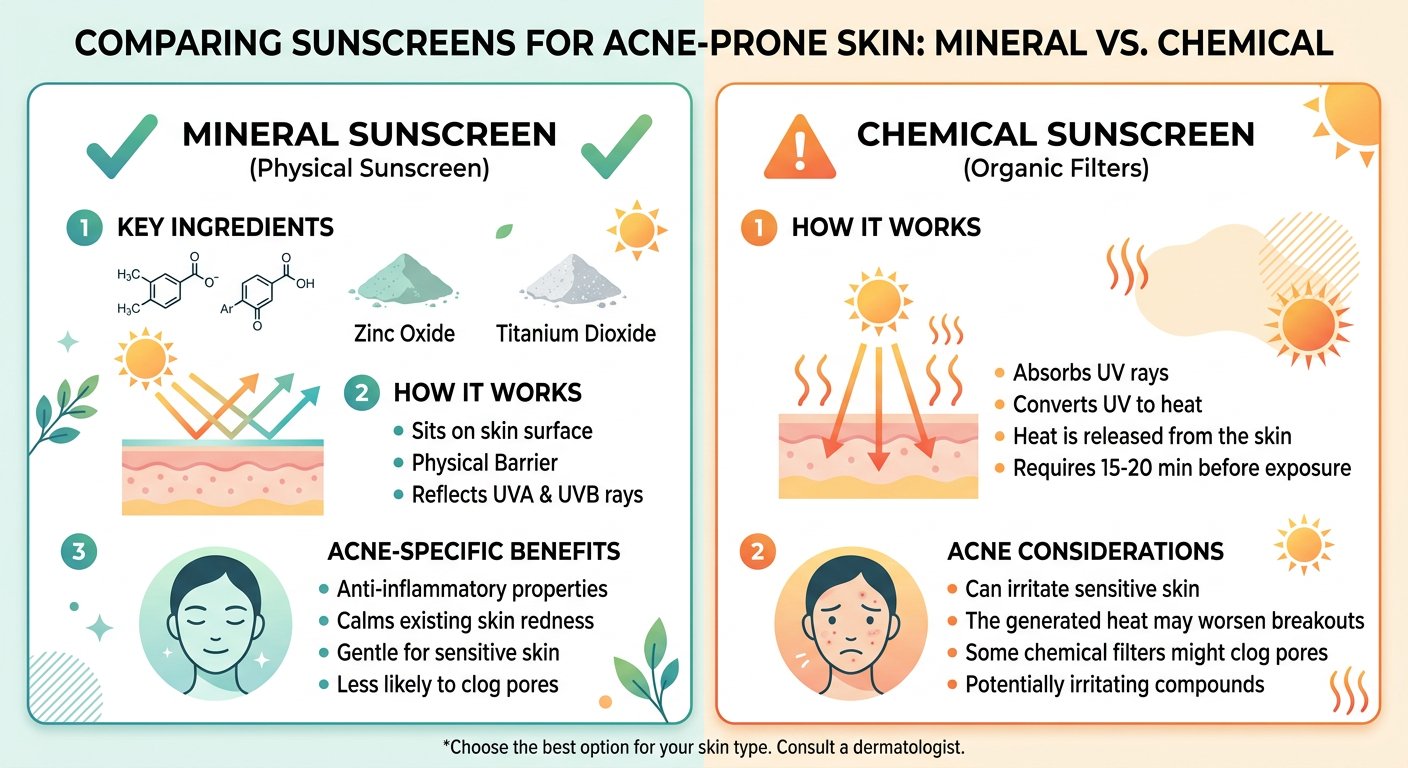 does sunscreen cause acne mineral vs chemical comparison