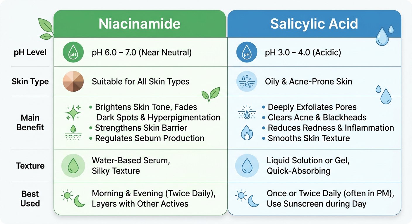 niacinamide vs salicylic acid benefits comparison